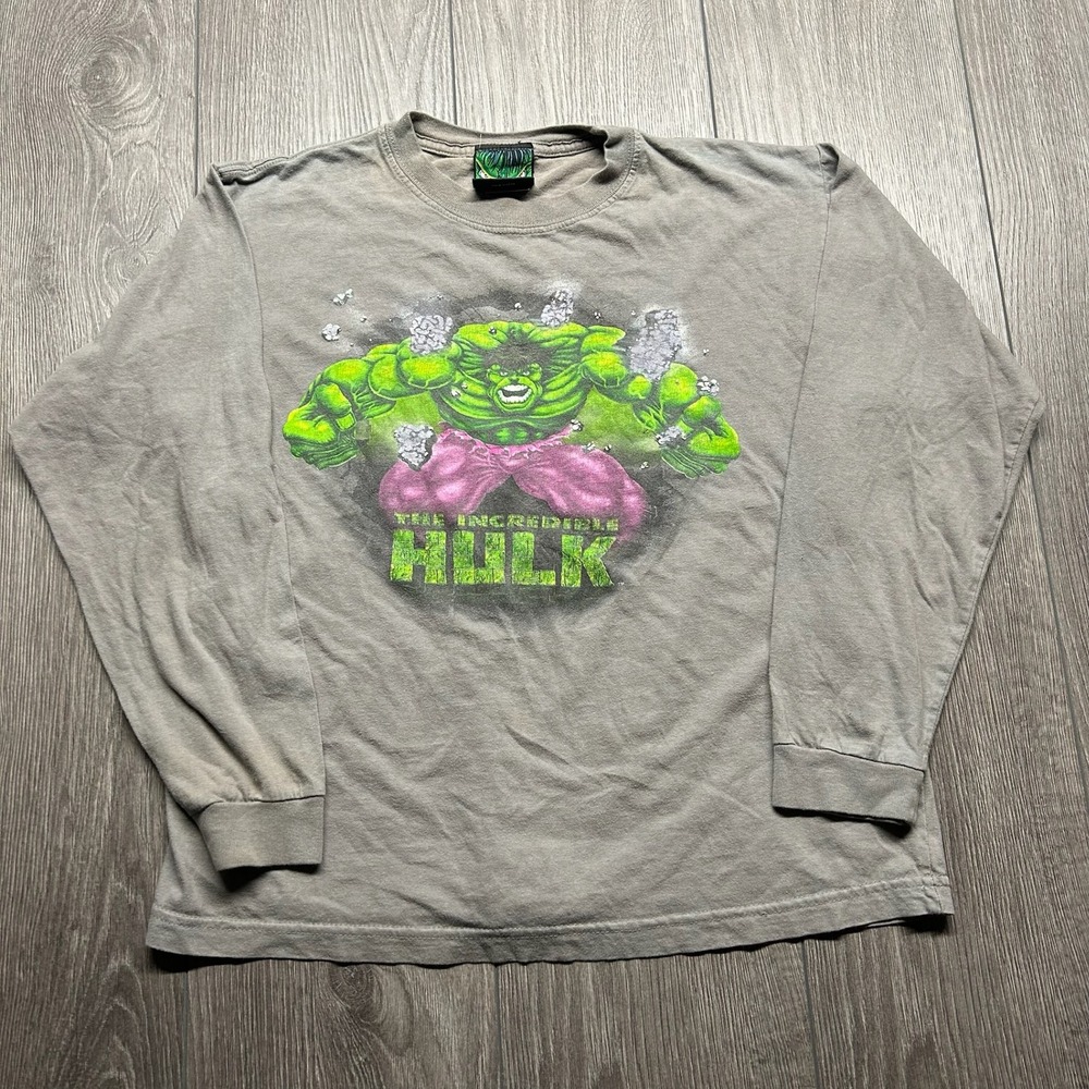 Vintage 2002 The Incredible Hulk Marvel Comics Long Sleeve Grey Shirt Kids